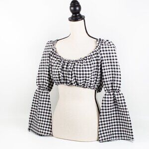 Topshop Black & White Gingham Check Cropped Top, Size 4P, NWT